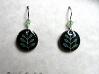 Little Black & Green Branches Earrings Pysanky Eggshell Jewelry by So Jeo : pysanky pysanka ukrainian easter egg batik art eggshell jewelry pendants earrings drop dangle etched flowers gift women accessories accessory pendant necklace bail crystal finding sterling silver filled sojeo flowers celtic purple white red pink brown green purple orange cream burgundy magenta teal turqoise crows crow blue black so jeo art handmade
